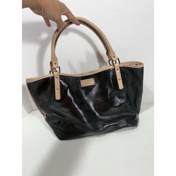 KATE SPADE BLACK PATENT LEATHER TOTE SHOULDER 2 Handles PURSE Bag - Picture 2 of 14